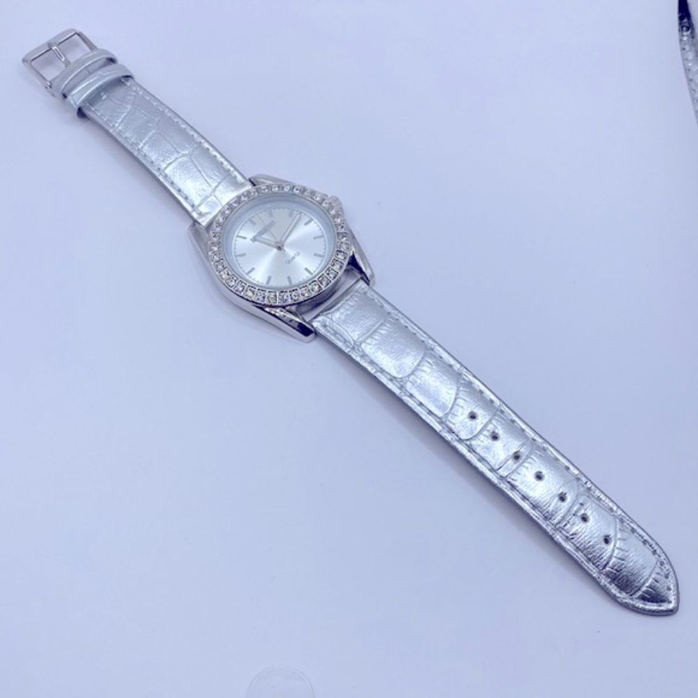 Working! Manhattan by Croton Rhinestone Embossed Genuine Leather Band Watch